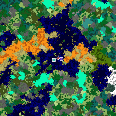 Predicted biome map of Java 1.16 seed 6944600439028282564 around estimated spawn