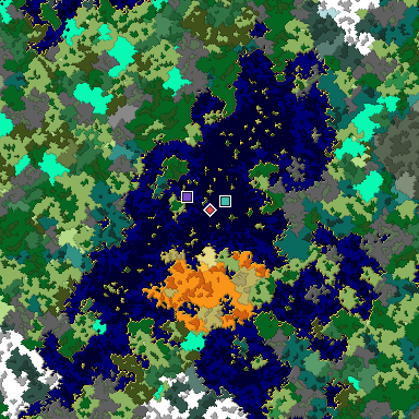 Predicted biome map of Java 1.16 seed -2370746755925412237 around estimated spawn
