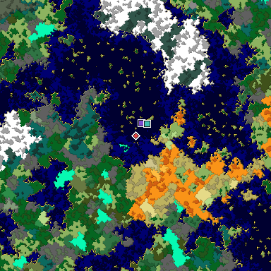 Predicted biome map of Java 1.16 seed -6622554526337883659 around estimated spawn