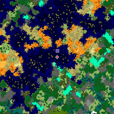 Predicted biome map of Java 1.16 seed 6641766353655735026 around estimated spawn