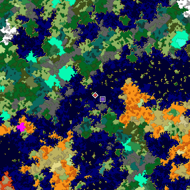 Predicted biome map of Java 1.16 seed -1295978011575537509 around estimated spawn