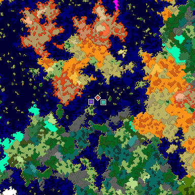 Predicted biome map of Java 1.16 seed 19313783581842538 around estimated spawn