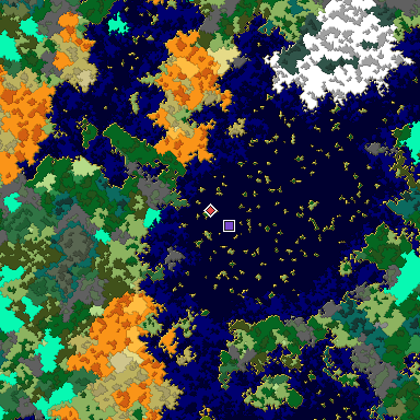 Predicted biome map of Java 1.16 seed 7524791348178644045 around estimated spawn