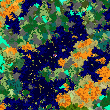 Predicted biome map of Java 1.16 seed -8738143934510703286 around estimated spawn