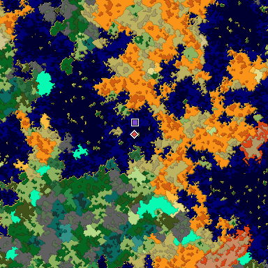 Predicted biome map of Java 1.16 seed -6412499455540842291 around estimated spawn