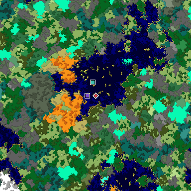 Predicted biome map of Java 1.16 seed -5568080546569412828 around estimated spawn