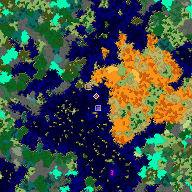 Predicted biome map of Java 1.16 seed -2802313648923694736 around estimated spawn