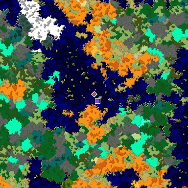 Predicted biome map of Java 1.16 seed 8277555297296481476 around estimated spawn