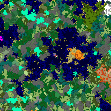 Predicted biome map of Java 1.16 seed 2939975264730047318 around estimated spawn