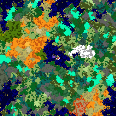 Predicted biome map of Java 1.16 seed 110615708785317788 around estimated spawn