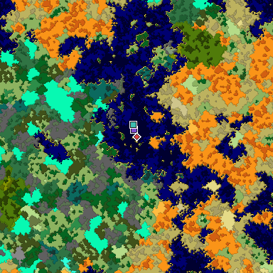 Predicted biome map of Java 1.16 seed 4670710927464620011 around estimated spawn