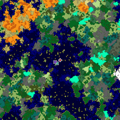 Predicted biome map of Java 1.16 seed 4567598314357667284 around estimated spawn