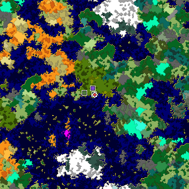 Predicted biome map of Java 1.16 seed -7526349061658309141 around estimated spawn