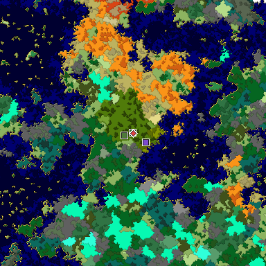 Predicted biome map of Java 1.16 seed 5744129402475845315 around estimated spawn
