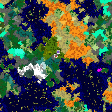 Predicted biome map of Java 1.16 seed 8017574797156758489 around estimated spawn