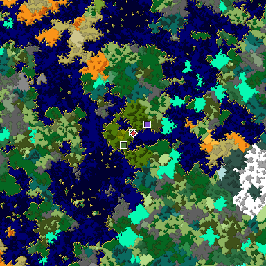 Predicted biome map of Java 1.16 seed 2128813782041616474 around estimated spawn