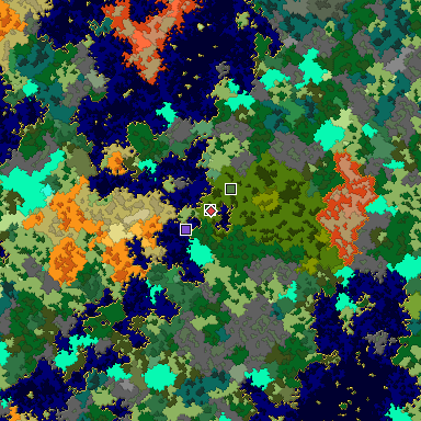 Predicted biome map of Java 1.16 seed -3170309594277791458 around estimated spawn