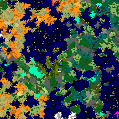 Predicted biome map of Java 1.16 seed 2974065326549696806 around estimated spawn