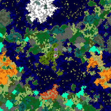 Predicted biome map of Java 1.16 seed -6383855469252056132 around estimated spawn