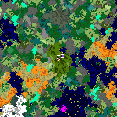 Predicted biome map of Java 1.16 seed -238237721120295018 around estimated spawn