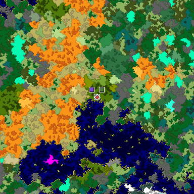 Predicted biome map of Java 1.16 seed 916608055883568777 around estimated spawn