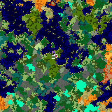 Predicted biome map of Java 1.16 seed -5895784820622946328 around estimated spawn