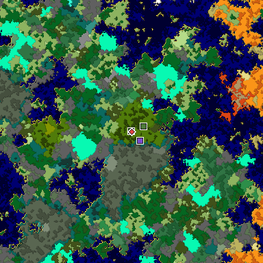 Predicted biome map of Java 1.16 seed -1253715817592539931 around estimated spawn