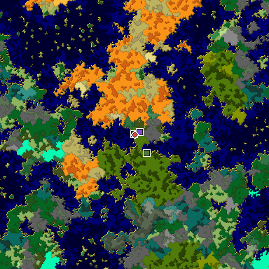 Predicted biome map of Java 1.16 seed -2381051976074491969 around estimated spawn