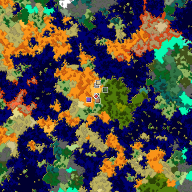 Predicted biome map of Java 1.16 seed -7294126190012577371 around estimated spawn