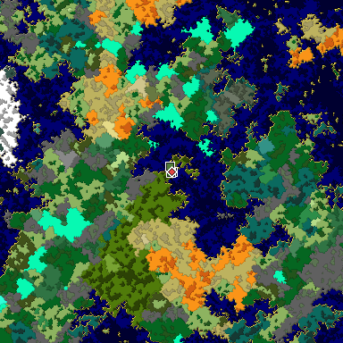 Predicted biome map of Java 1.16 seed -6746261802758608851 around estimated spawn