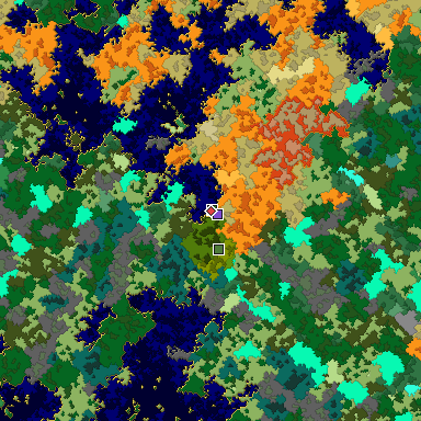 Predicted biome map of Java 1.16 seed 4768950572689297148 around estimated spawn