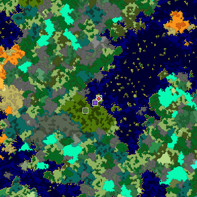 Predicted biome map of Java 1.16 seed -5919674869756408150 around estimated spawn