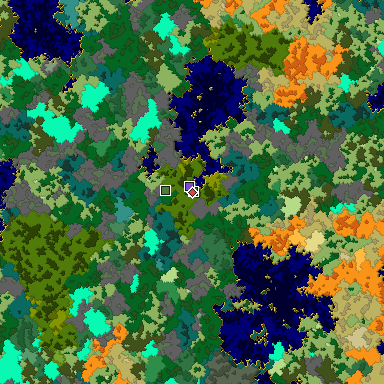 Predicted biome map of Java 1.16 seed -4749051669104917874 around estimated spawn