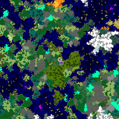Predicted biome map of Java 1.16 seed 1009202182398885326 around estimated spawn