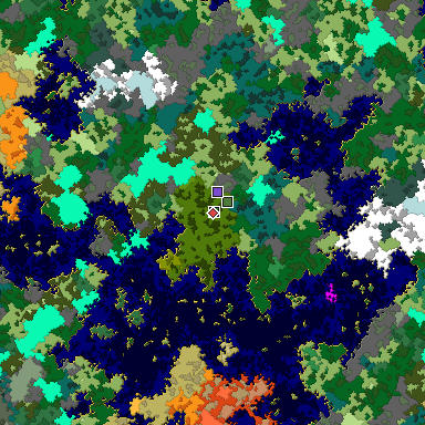 Predicted biome map of Java 1.16 seed -7391747196108285945 around estimated spawn