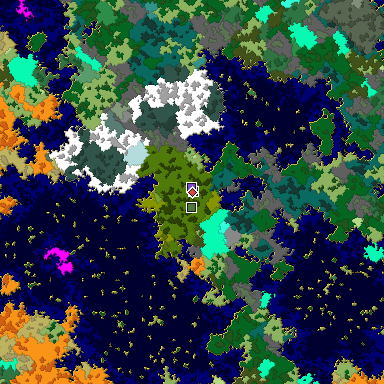Predicted biome map of Java 1.16 seed -5848035993863923338 around estimated spawn