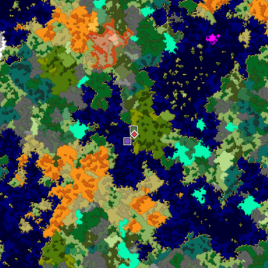 Predicted biome map of Java 1.16 seed 2025440031723699978 around estimated spawn