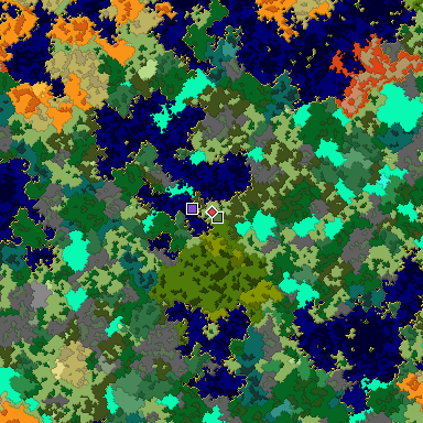 Predicted biome map of Java 1.16 seed 3117043271562921726 around estimated spawn