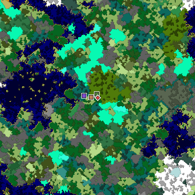 Predicted biome map of Java 1.16 seed -2140328759265803757 around estimated spawn