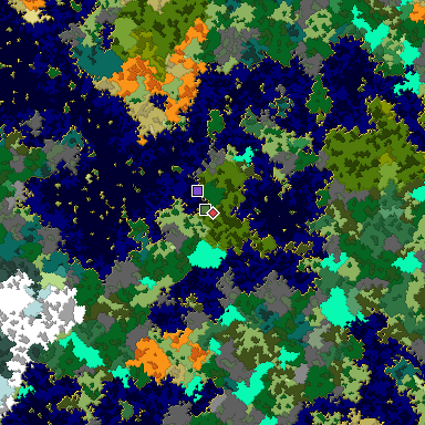 Predicted biome map of Java 1.16 seed 37847423221124612 around estimated spawn
