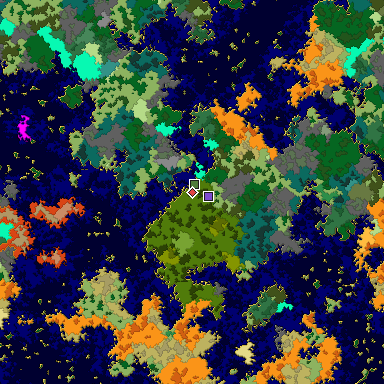 Predicted biome map of Java 1.16 seed 597452292243929806 around estimated spawn