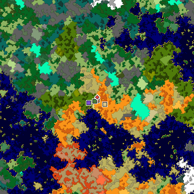 Predicted biome map of Java 1.16 seed 3598148495838661133 around estimated spawn