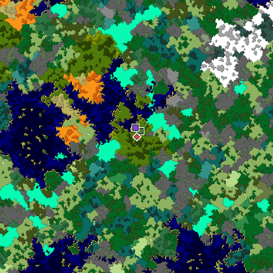Predicted biome map of Java 1.16 seed 6192562020905190756 around estimated spawn