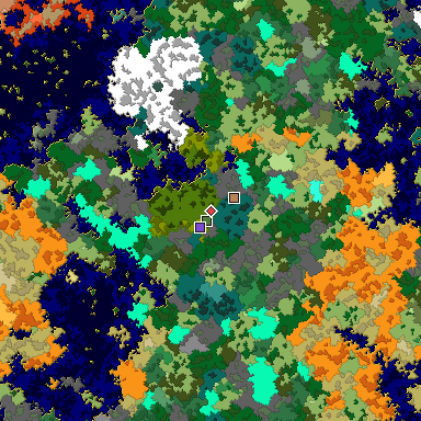 Predicted biome map of Java 1.16 seed 8583000137856985378 around estimated spawn