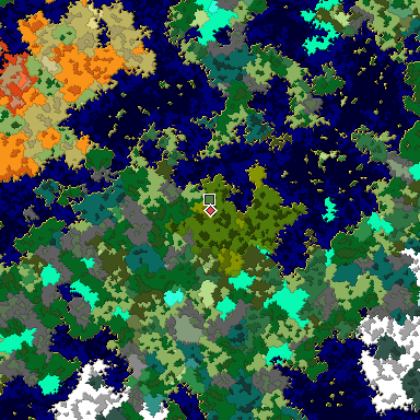 Predicted biome map of Java 1.16 seed 7459122683082580341 around estimated spawn