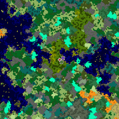 Predicted biome map of Java 1.16 seed -2733188033247398978 around estimated spawn