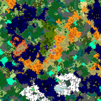 Predicted biome map of Java 1.16 seed -1836559056942599147 around estimated spawn
