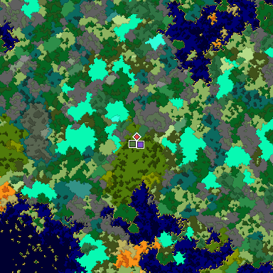 Predicted biome map of Java 1.16 seed 3796960579690722400 around estimated spawn