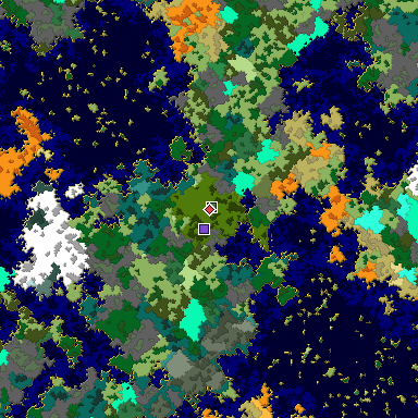 Predicted biome map of Java 1.16 seed 2110796291008645404 around estimated spawn
