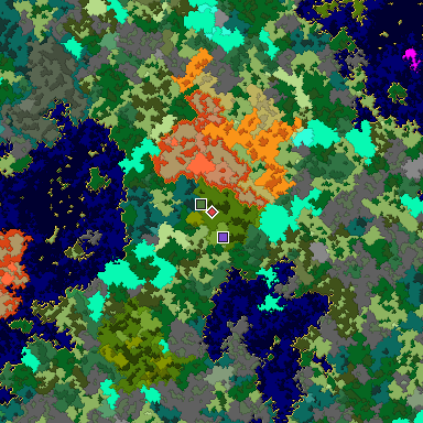 Predicted biome map of Java 1.16 seed 626484920853921175 around estimated spawn